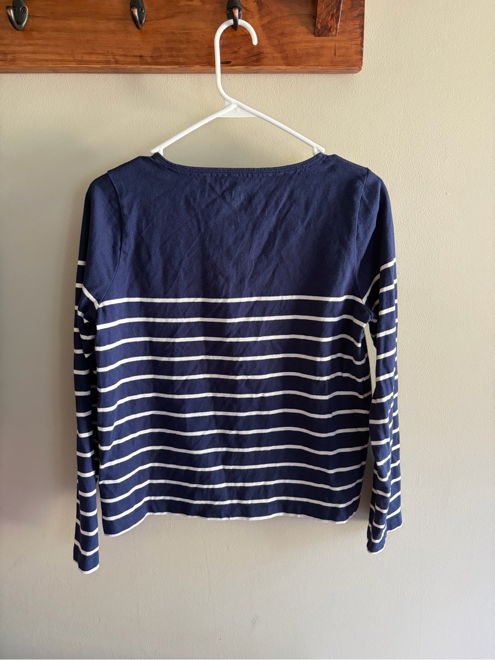 J. Crew Navy and White Striped Long Sleeve Boatneck Top with Shoulder Buttons - Picture 3 of 3